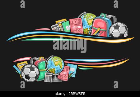 Vector border for School with blank copy space for ad text, decorative coupon with illustration of different school textbooks and paint brush, group o Stock Vector