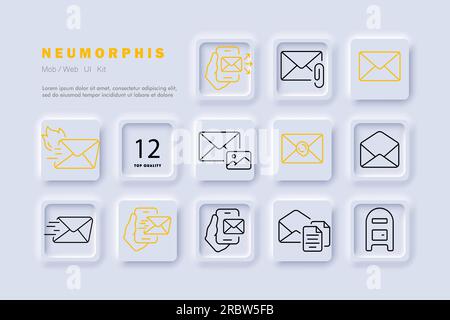 Communication line icon. Email, newsletter, mailbox, message, smartphone image Neomorphism steyle Vector line icon Stock Vector