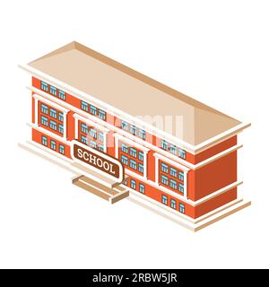 Isometric School Building Isolated on White Background. Vector Illustration. Stock Vector