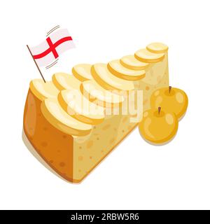 a piece of airy sponge English apple cake decorated with apples Stock Vector