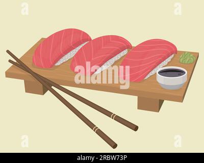 tasty tuna sushi with soy sauce and wasabi Stock Vector