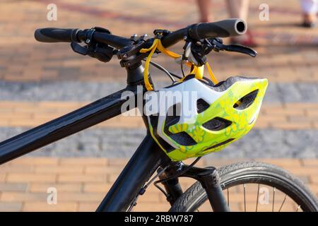 Bicycles on a hire. Bicycle transport. The concept ecological transport . Tourist, urban background Stock Photo