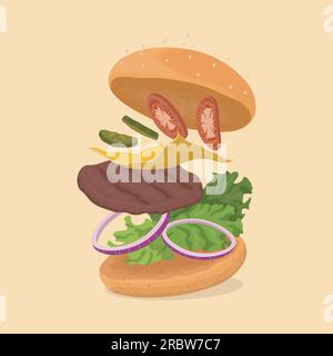 color image of hamburger with tasty ingredients Stock Vector