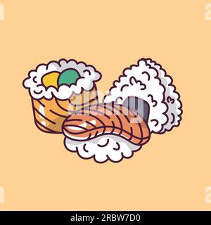 asian food different types of rolls in cartoon style Stock Vector