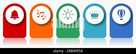 Internet icon set, miscellaneous vector icons such as bell, music, light bulb, crown and ballon, modern design infographic template, web buttons in 5 Stock Vector
