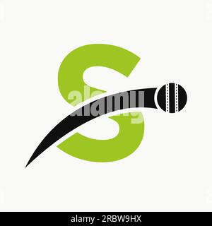 Cricket Logo On Letter S With Moving Cricket Ball Icon. Cricket Ball Logo Template Stock Vector