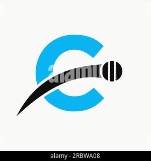 Cricket Logo On Letter C With Moving Cricket Ball Icon. Cricket Ball Logo Template Stock Vector