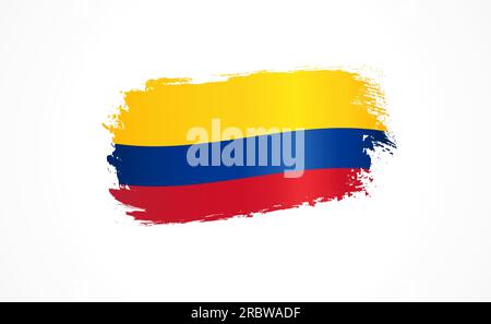 Colombia grunge flag. Colombian flag in brush strokes shape for Independence Day. Vector illustration on white background Stock Vector