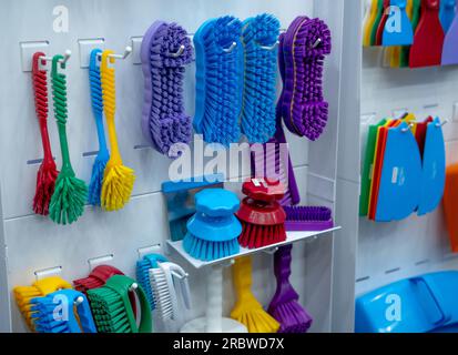 Cleaning supplies and tools on shelves and cabinets in pantry room Stock  Photo - Alamy