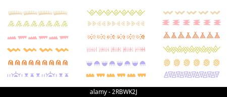 Vector Boho Doodle Borders Set. Tribal Strokes Stock Vector