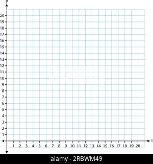 two dimensions. Rectangular orthogonal coordinate plane with axes X and Y on squared grid. Math scale template. Vector illustration Stock Vector