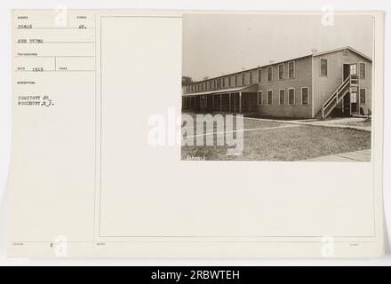 Dormitory #5 in Woodbury, N.J. in 1919. This photograph was taken by photographer Reco and is labeled under the number 35816. It is part of a series of photographs documenting American military activities during World War One. Stock Photo