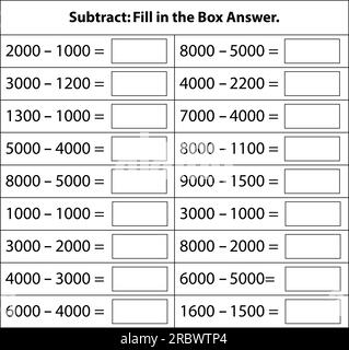 Numbers Subtract. basic kid subtracts worksheet. Math chart for subtraction operations in school isolated on white background. Stock Vector