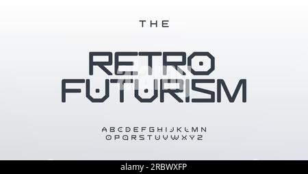 Sleek minimalistic font inspired by sci-fi aesthetics. Perfect for modern logos and contemporary designs. Embrace the future with this cosmic Stock Vector