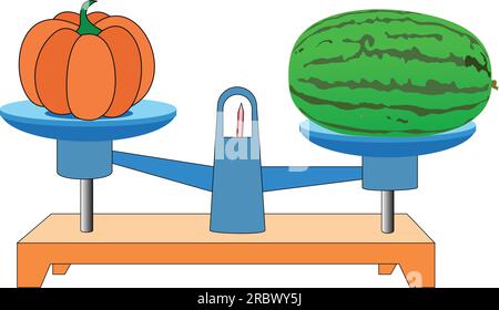 balance Scale pumpkin, and Watermelon. scales in balance, an imbalance of scales. vector illustration. on white background. scale clipart Stock Vector