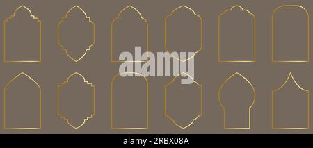 Set of golden arabic windows and arch. Oriental style islamic windows and arches. Vector illustration Stock Vector