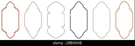 Set of outline Islamic door and windows. Frames in Arabic Muslim design for Ramadan Kareem. Vector illustration Stock Vector