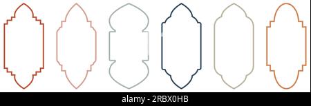 Set of outline Islamic door and windows. Frames in Arabic Muslim design for Ramadan Kareem. Vector illustration Stock Vector