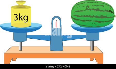 balance Scale. Watermelon and 3kg. scales in balance, an imbalance of scales. vector illustration. on white background. scale clipart Stock Vector