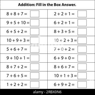 Numbers Addition. Basic kid  Math chart for addition operations in school education. isolated on white background. Vector graphic illustration. Stock Vector