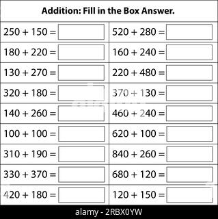 Numbers Addition. Basic kid  Math chart for addition operations in school education. isolated on white background. Vector graphic illustration. Stock Vector