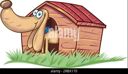 cute dog house with dog character cartoon Stock Vector