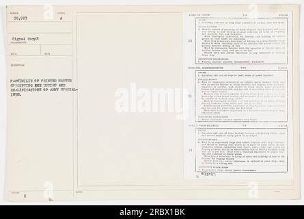 The image shows a description of the duties and qualifications of an army special-issue forger during World War I. It specifies the operation and care of various types of drop forge hammers, as well as the need for a thorough understanding of forging on a drop hammer and the heating and working of various grades of steel. Various substitute occupations are also mentioned. Stock Photo