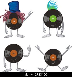 Cute Vinyl Record Character cartoon set. vector illustration Stock Vector