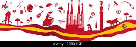 Waving horizontal Spain flag. vector Stock Vector