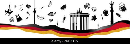 germany travel banner with symbol element on Waving  flag Stock Vector