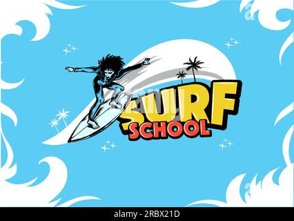 Surfing logo template for surf school. vector illustration Stock Vector