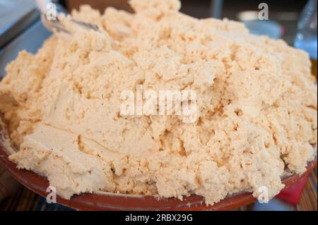 Casu Marzu, traditional Sardinian sheep milk cheese that contains live insect larvae (maggots), Feast of Santa Vitalia, Serrenti, Sardinia, Italy, Eur Stock Photo