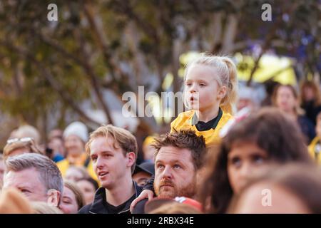 Melbourne, Victoria, Australia. 11th July, 2023. MELBOURNE, AUSTRALIA - JULY 11: Fans at the Australian Commbank Matildas Women's World Cup squad announcement and presentation at Federation Square on July 11, 2023 in Melbourne, Australia. (Credit Image: © Chris Putnam/ZUMA Press Wire) EDITORIAL USAGE ONLY! Not for Commercial USAGE! Credit: ZUMA Press, Inc./Alamy Live News Stock Photo