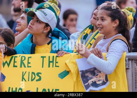 Melbourne, Victoria, Australia. 11th July, 2023. MELBOURNE, AUSTRALIA - JULY 11: Fans at the Australian Commbank Matildas Women's World Cup squad announcement and presentation at Federation Square on July 11, 2023 in Melbourne, Australia. (Credit Image: © Chris Putnam/ZUMA Press Wire) EDITORIAL USAGE ONLY! Not for Commercial USAGE! Credit: ZUMA Press, Inc./Alamy Live News Stock Photo