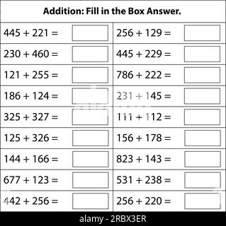 Numbers Addition. Basic kid  Math chart for addition operations in school education. isolated on white background. Vector graphic illustration. Stock Vector