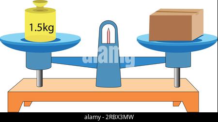 balance Scale. Box and 1.5kg. scales in balance, an imbalance of scales. vector illustration. on white background. scale clipart Stock Vector