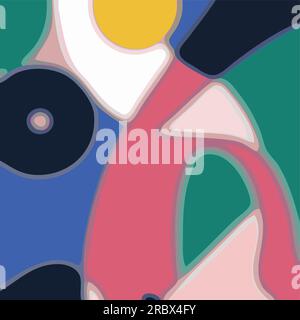 Vector Illustration Contemporary Abstract Art Painting Collage - Orange Red Beige Flat Design Vibrant Colors Stock Vector