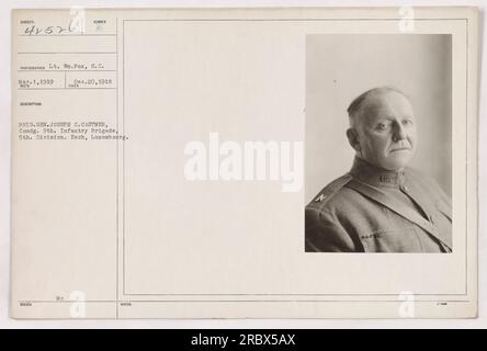 Photograph of Brigadier General Joseph C. Castner, Commander of the 9th Infantry Brigade, 5th Division, taken in Esch, Luxembourg. Photographer: Lt. Wn. Fox, S.C. This image was received on March 1, 1919, with description issuance number 415261. Additional note: 42586 LIE. Stock Photo