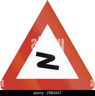 Old design (1937) of a German sign warning about a curve. Stock Photo
