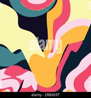 Vector Illustration Contemporary Abstract Art Painting Collage - Orange Red Beige Flat Design Vibrant Colors Stock Vector