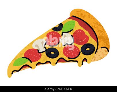fast food, pizza cartoon icons set, simple flat style, street high calorie food illustration. Stock Vector