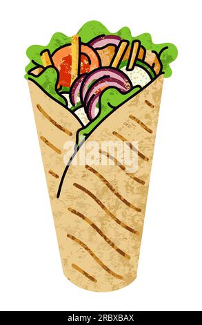 fast food, shawarma cartoon icons set, simple flat style, street high calorie food illustration. Stock Vector