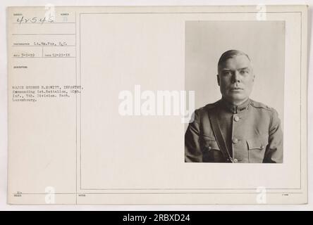 Caption: 'Major George R. Howitt, Infantry, Commanding 1st Battalion, 60th Infantry, 5th Division, is pictured in Esch, Luxembourg. The photograph was taken on December 21, 1918, by Lt. W. Fox, S.C. This image has been assigned the identification number 111-SC-42545 and was included in the official military records.' Stock Photo