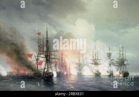 Russian First Rate The Battle of Sinop, Oil on canvas, by Ivan Ajvazovskij (Russian ...