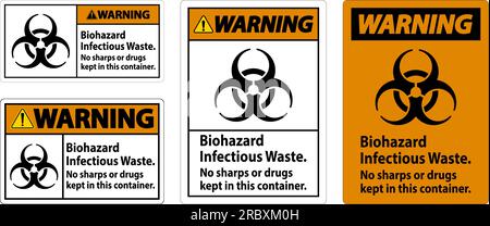 Warning Label Biohazard Infectious Waste, No Sharps Or Drugs Kept In This Container Stock Vector