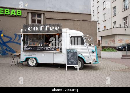 Classic Citroen van Coffee stall, Wroclaw, Poland Stock Photo