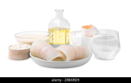 Sode Fish Image Cooking fish in soda water batter. Different ingredients isolated on ...