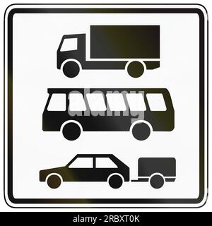 German traffic sign additional panel to specify the meaning of other signs: Lorries, buses and cars with trailer only. Stock Photo