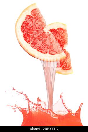 Pouring freshly squeezed juice from grapefruit on white background Stock Photo