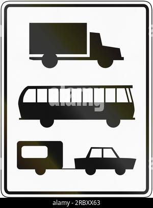 German traffic sign additional panel to specify the meaning of other signs: Lorries, buses and cars with trailer only. Stock Photo